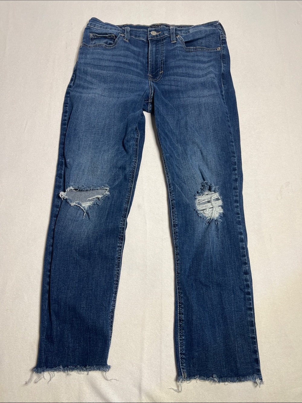 Lucky Brand Dark Blue Distressed Straight-Leg Jeans